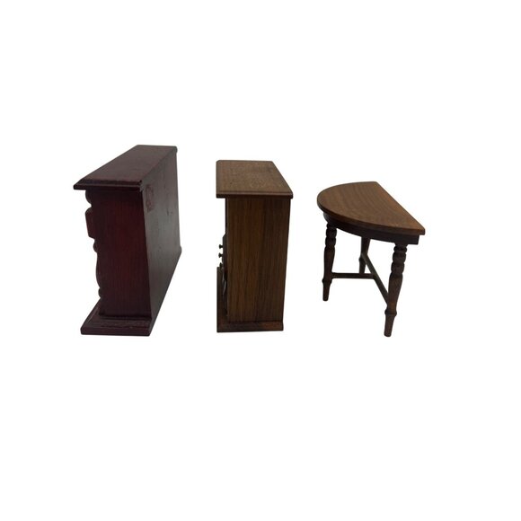 J.B. Miniatures 1:12 Wood TV, Fireplace & DemiLune Table Set Dollhouse Furniture - Picture 4 of 7